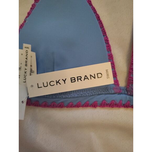 NWT Lucky Brand Marbella Halter Bikini Top Size Medium Blue Shell Stitch Trim - Picture 6 of 6